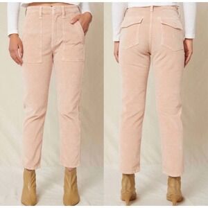 AMO Easy Army Trouser Pink Corduroy Relaxed Rise Cropped Pants Size 24 NEW